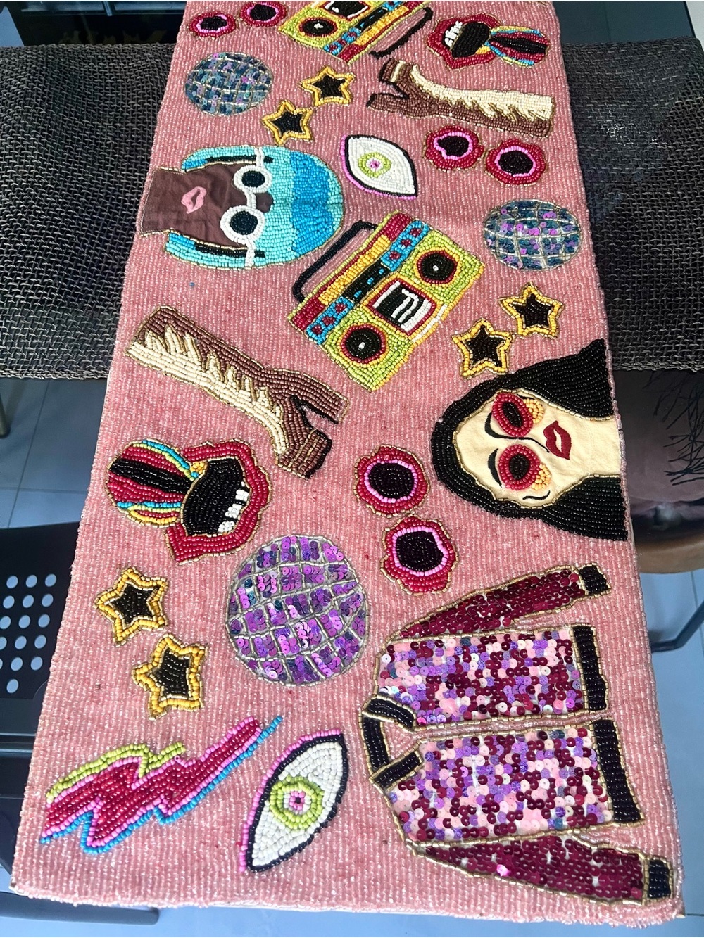 New Pink Beaded table runner girly pop
